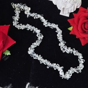 Clear Quartz Rock Crystal Chip Necklace Boho Healing Stone Beaded Minimalist